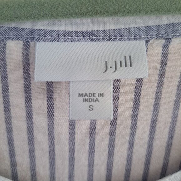 J. Jill Blue White Mixed Direction Stripe Top Tunic Blouse Shirt Small Roll Slee - Picture 2 of 10